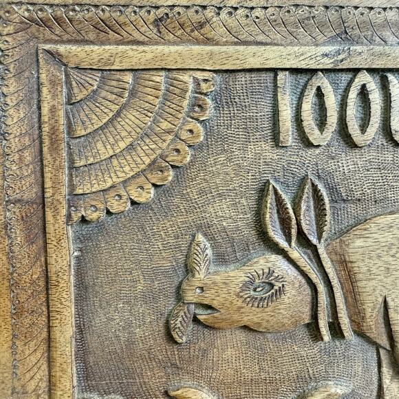 Vintage Hand carved Rhino plaque sign with script writing Ethnic decor - Picture 9 of 10